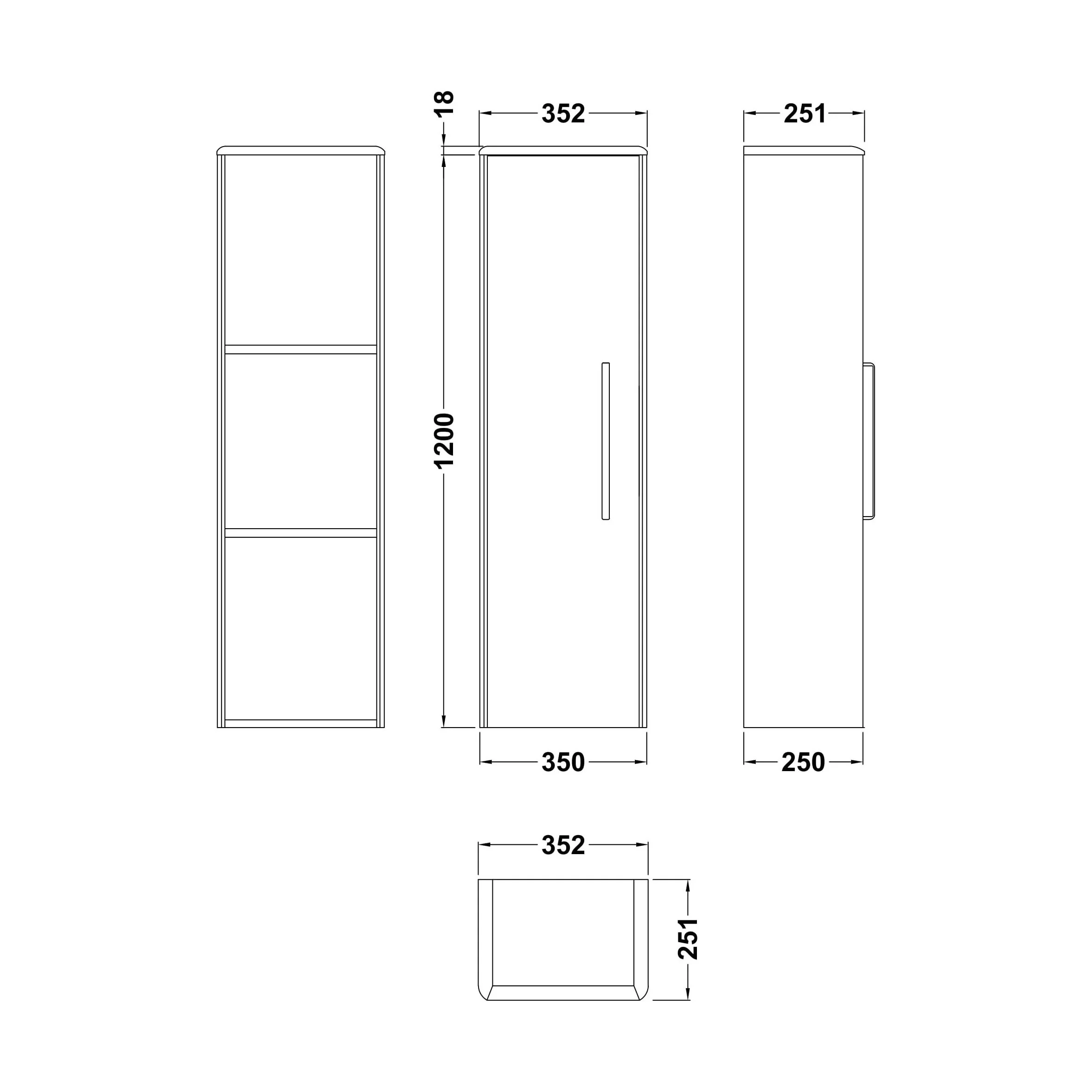 Croxden Tall Wall Mounted Bathroom Storage Unit - 1200 x 350 x 250mm - Image 10
