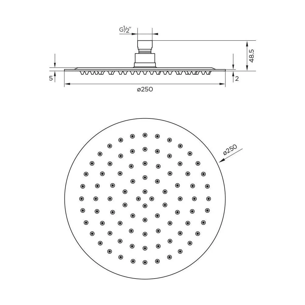 Balterley Deluxe Round Fixed Ultra Thin Slimline Shower Head Durable Stainless Steel, 250x250mm - Chrome Finish - Image 2