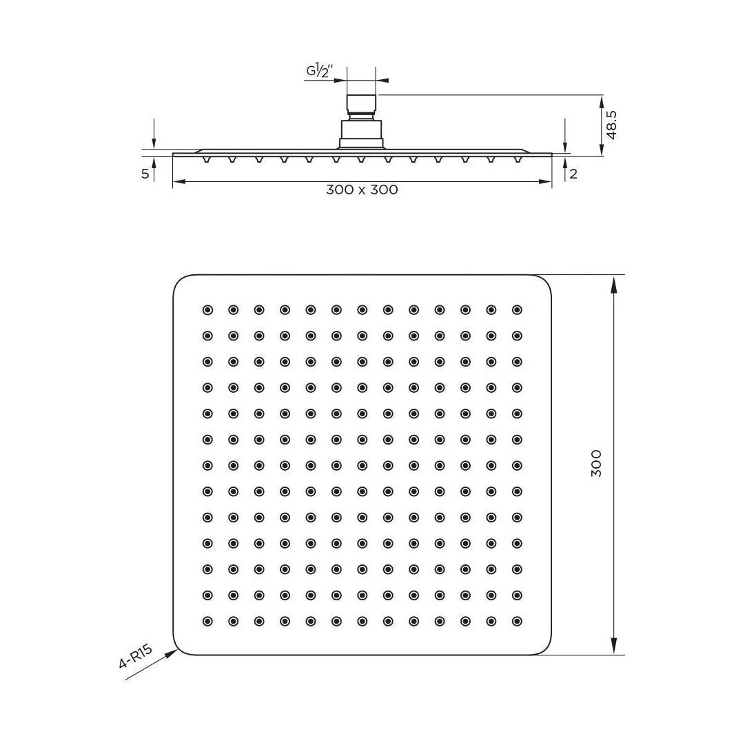 Balterley Deluxe Square Fixed Ultra Thin Slimline Shower Head Durable Stainless Steel Construction, 300x300mm - Chrome Finish - Image 2