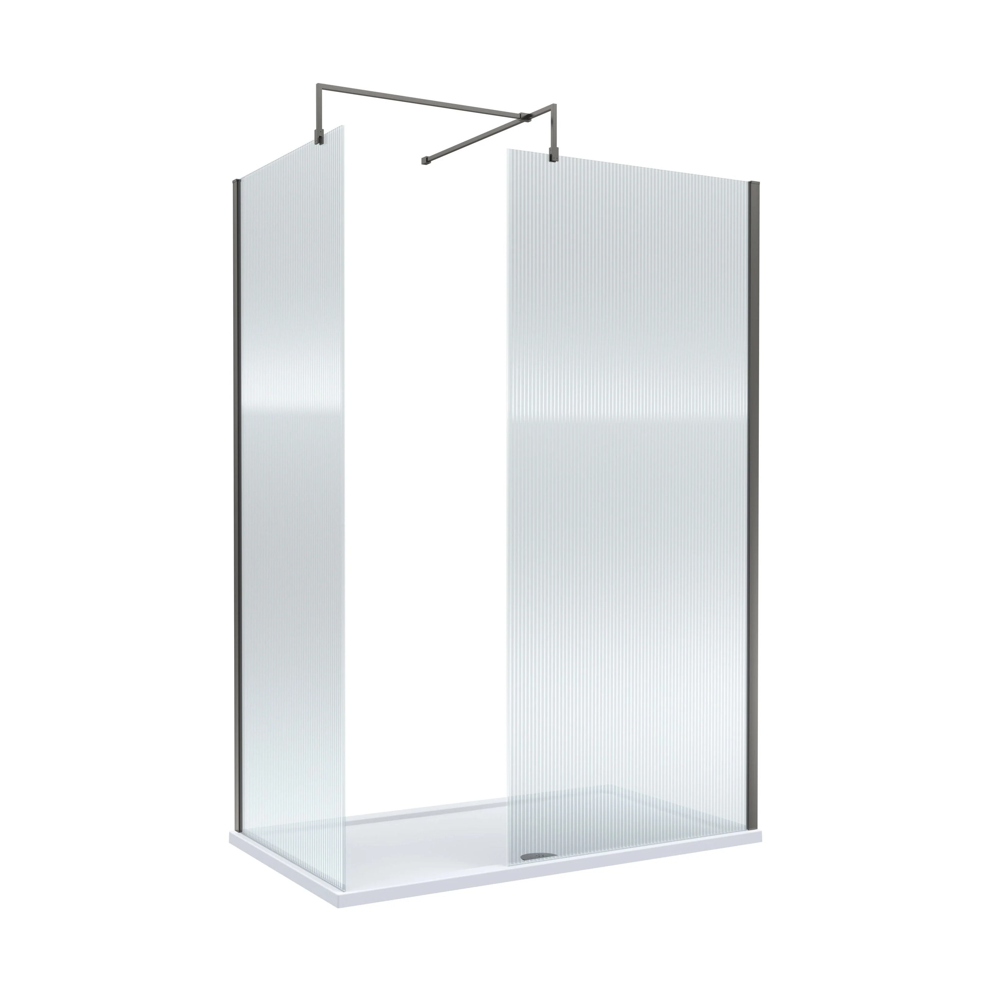 Balterley Fluted Walk-In Wetroom Bundle with Tray and Waste, 1400x800mm, Gunmetal