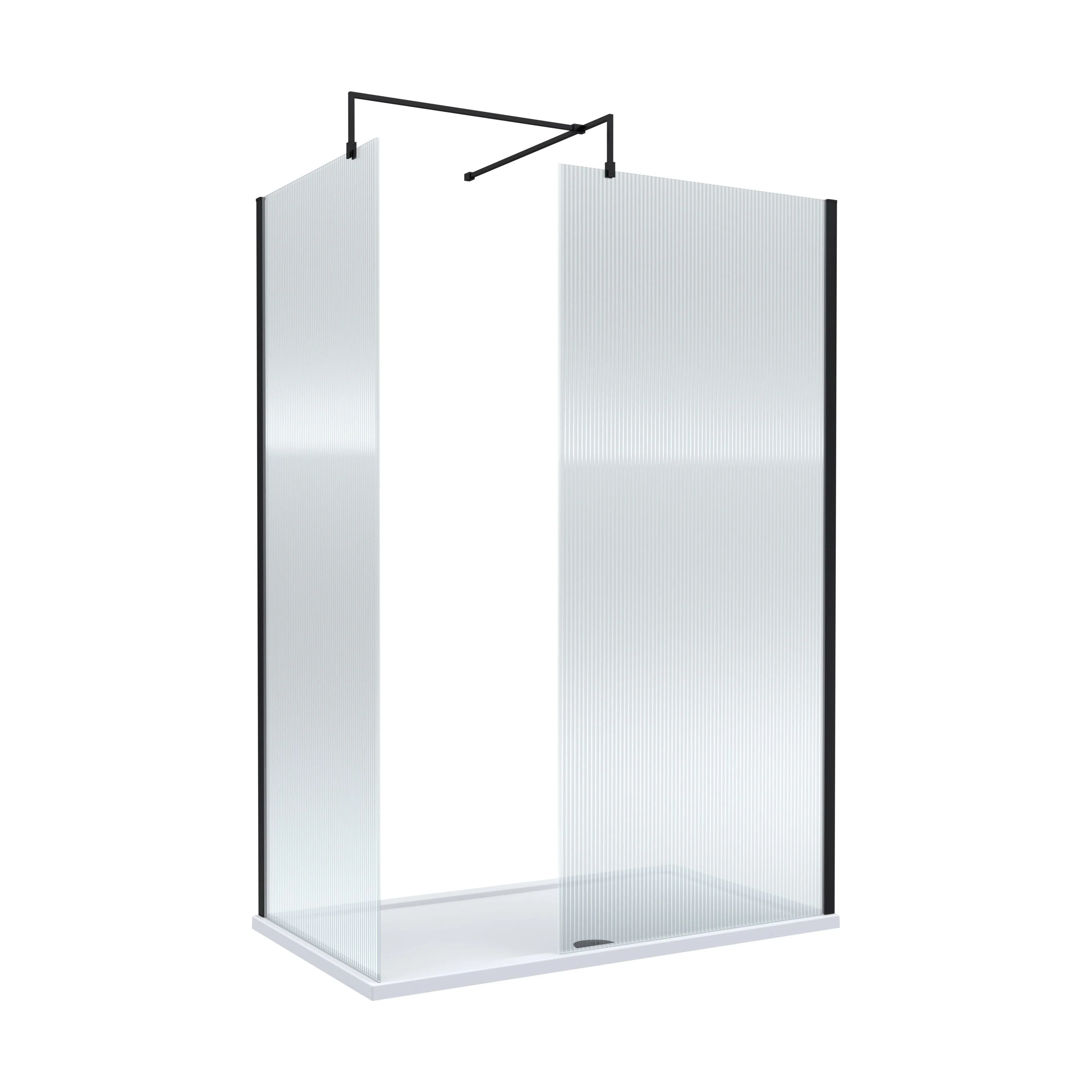 Balterley Fluted Walk-In Wetroom Bundle with Tray and Waste, 1400x800mm, Matt Black