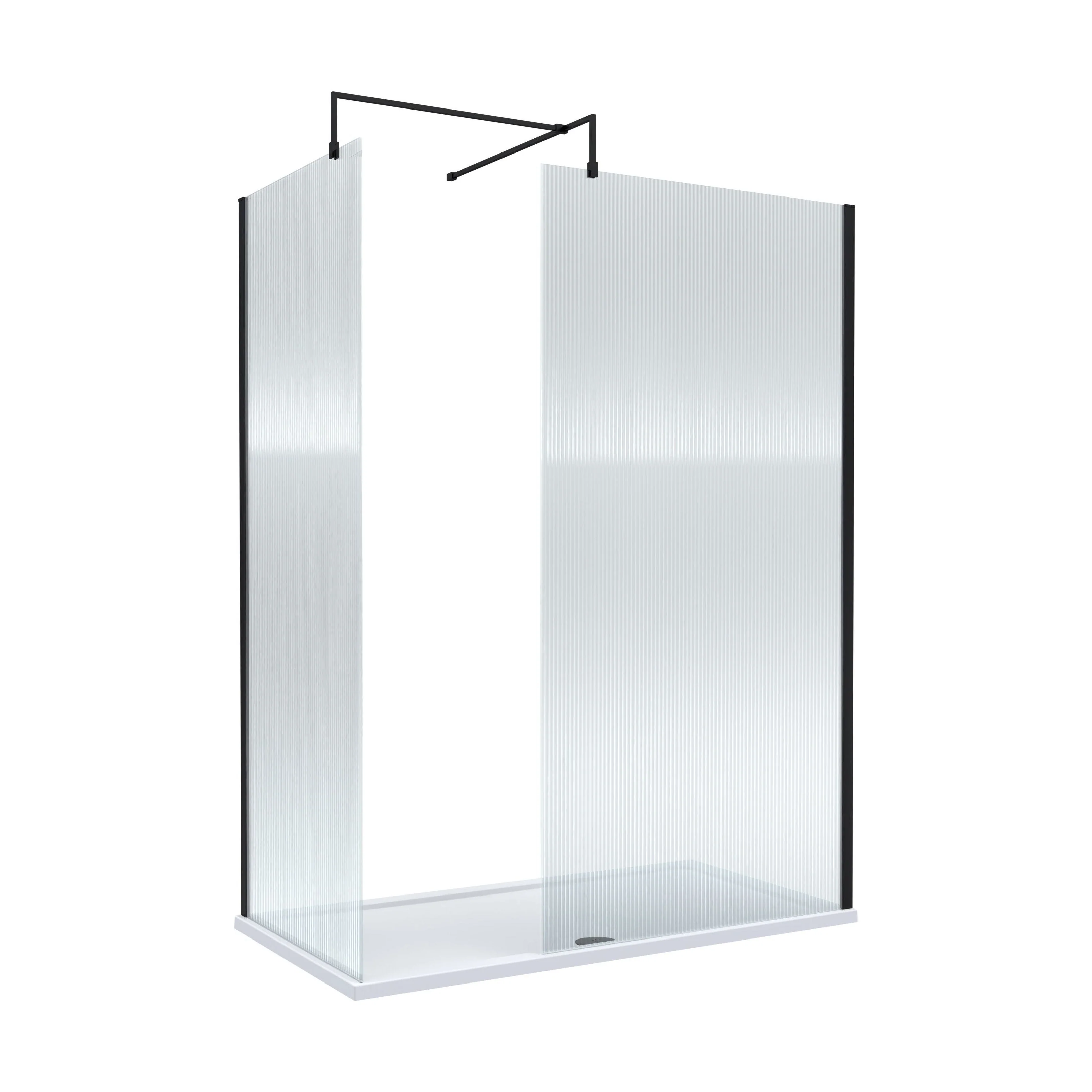 Balterley Fluted Walk-In Wetroom Bundle with Tray and Waste, 1500x800mm, Matt Black
