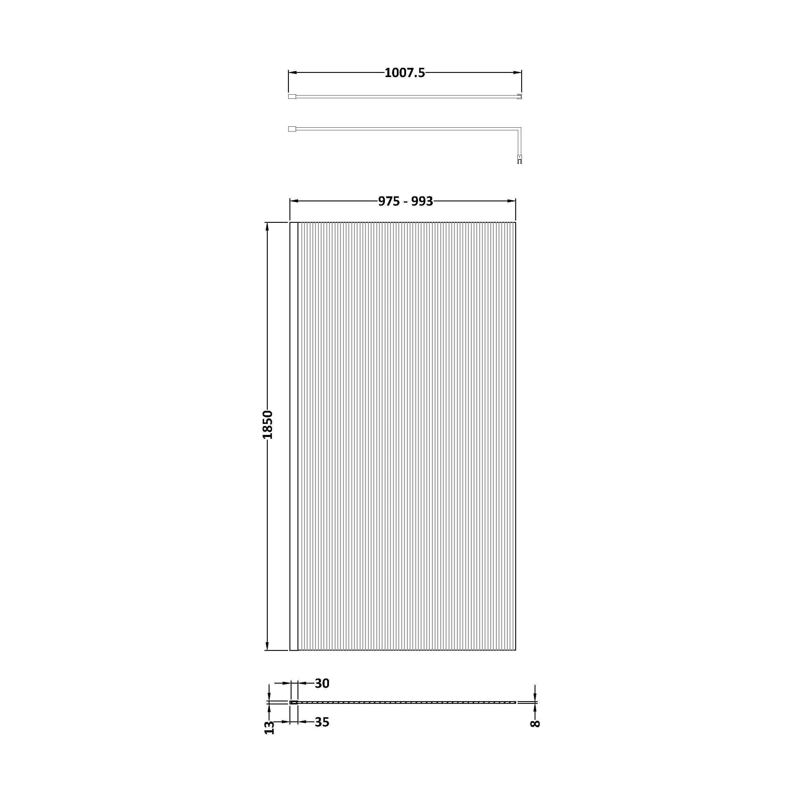 Balterley Fluted Wetroom Screen with Support Bar, 1000mm, Brushed Bronze - Image 2