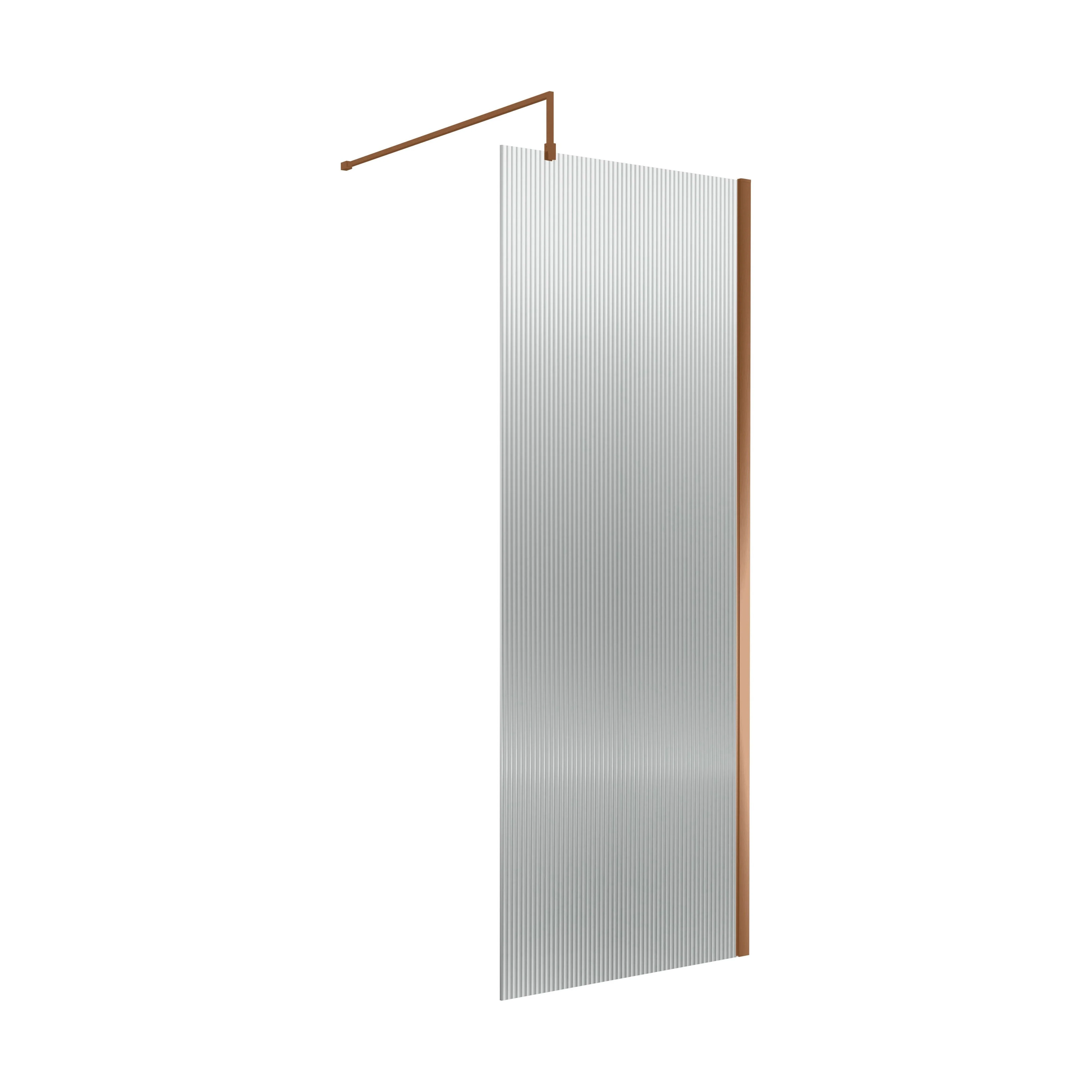 Balterley Fluted Wetroom Screen with Support Bar, 800mm, Brushed Bronze