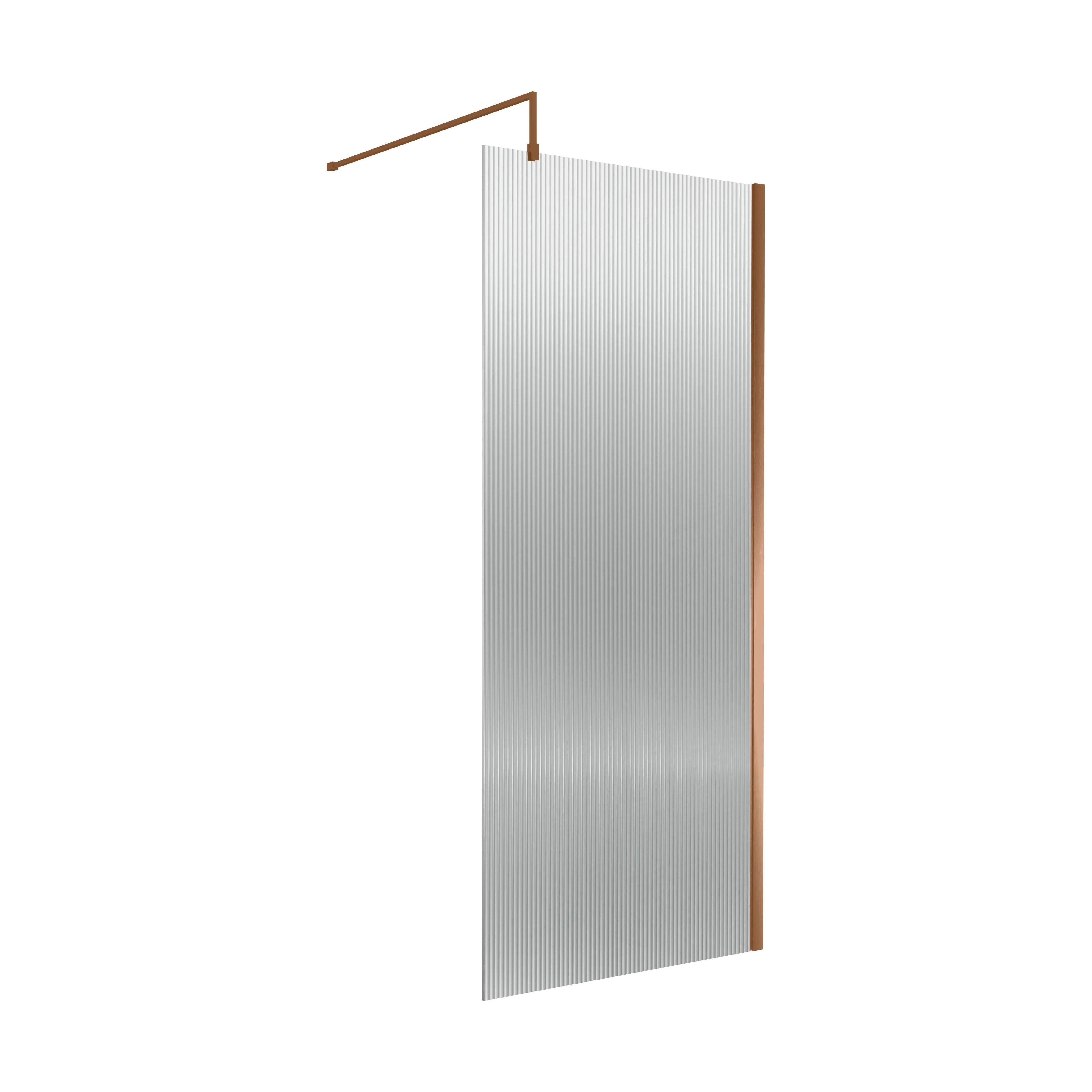 Balterley Fluted Wetroom Screen with Support Bar, 900mm, Brushed Bronze
