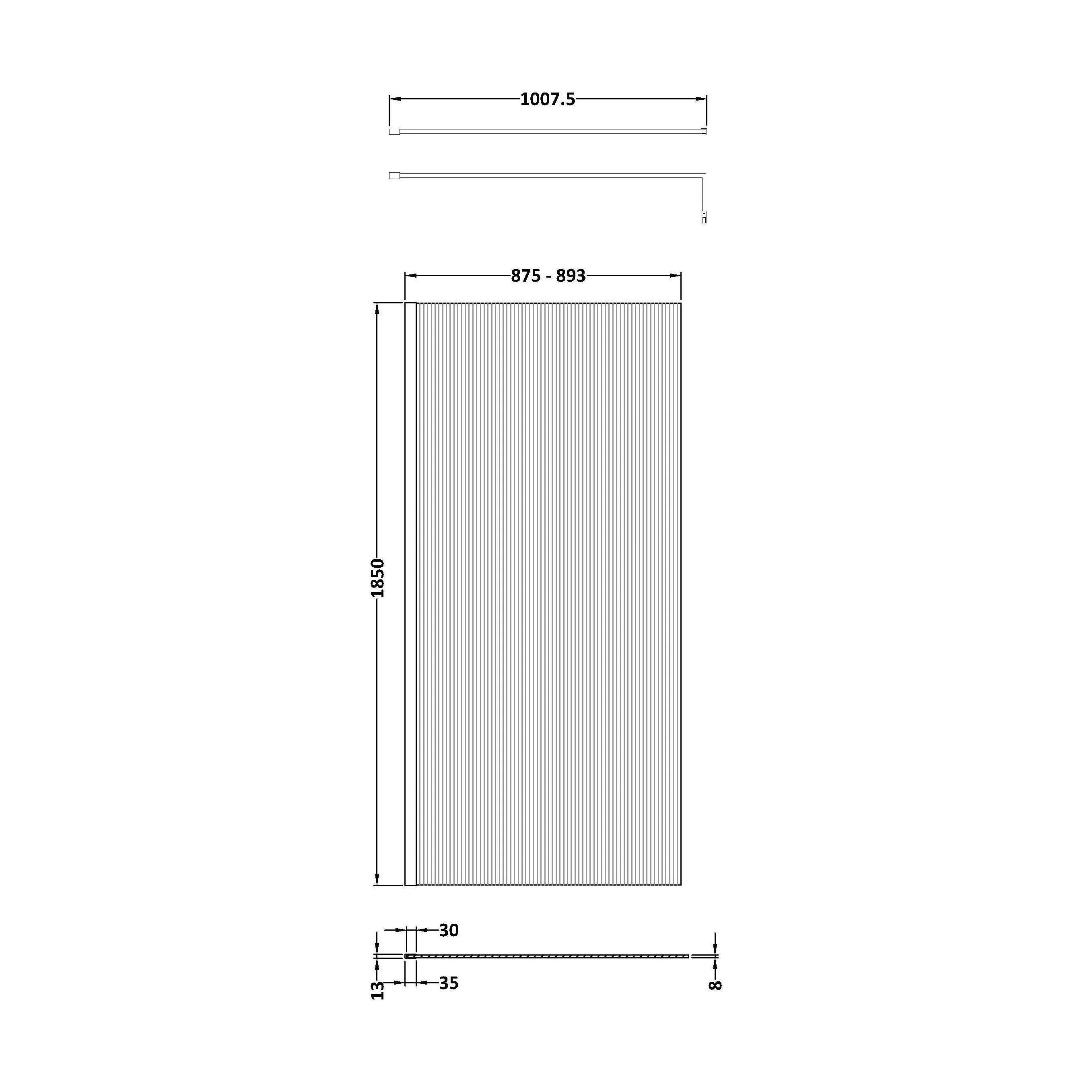 Balterley Fluted Wetroom Screen with Support Bar, 900mm, Brushed Bronze - Image 2