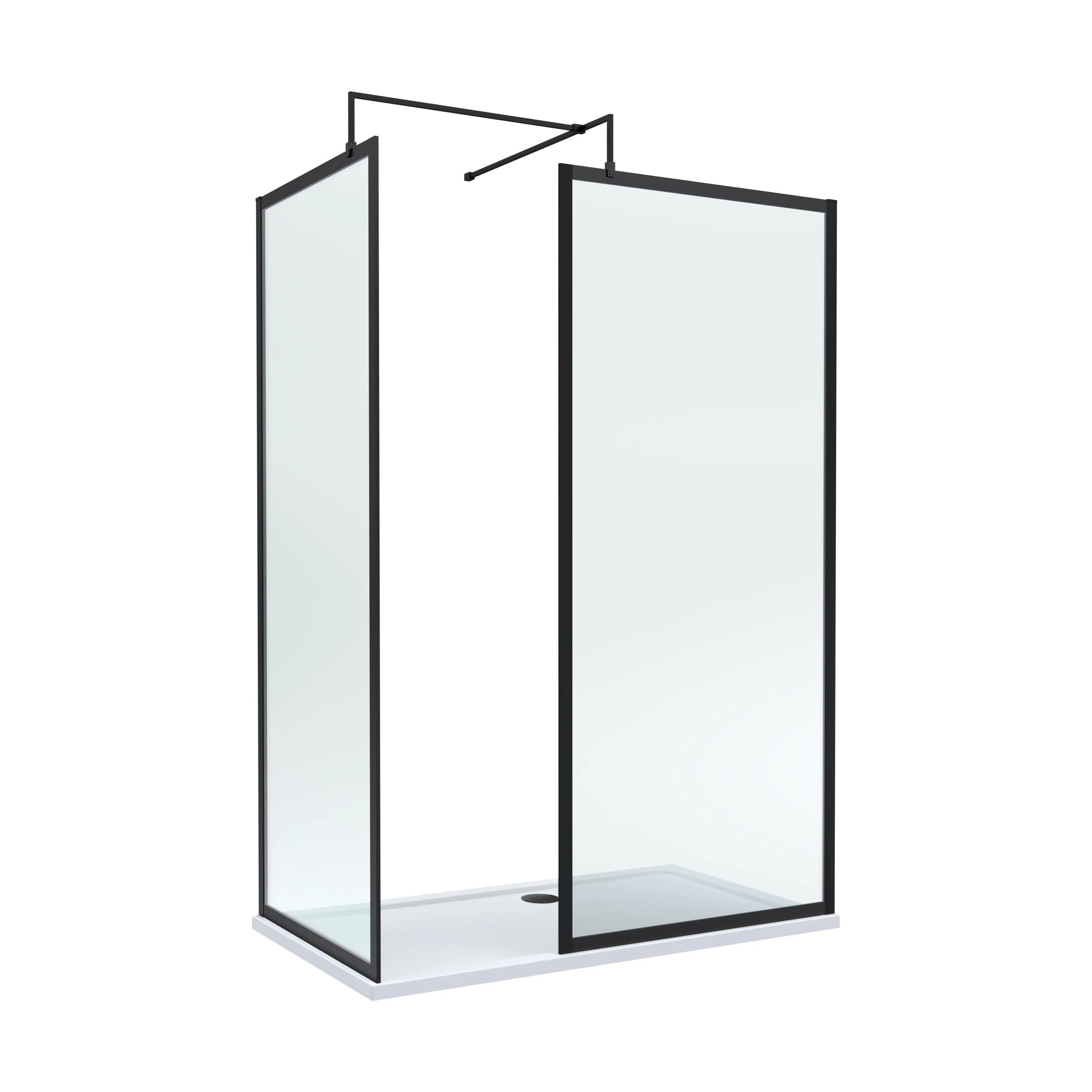 Balterley Framed Walk-In Wetroom Bundle with Tray and Waste, 1400x700mm, Matt Black