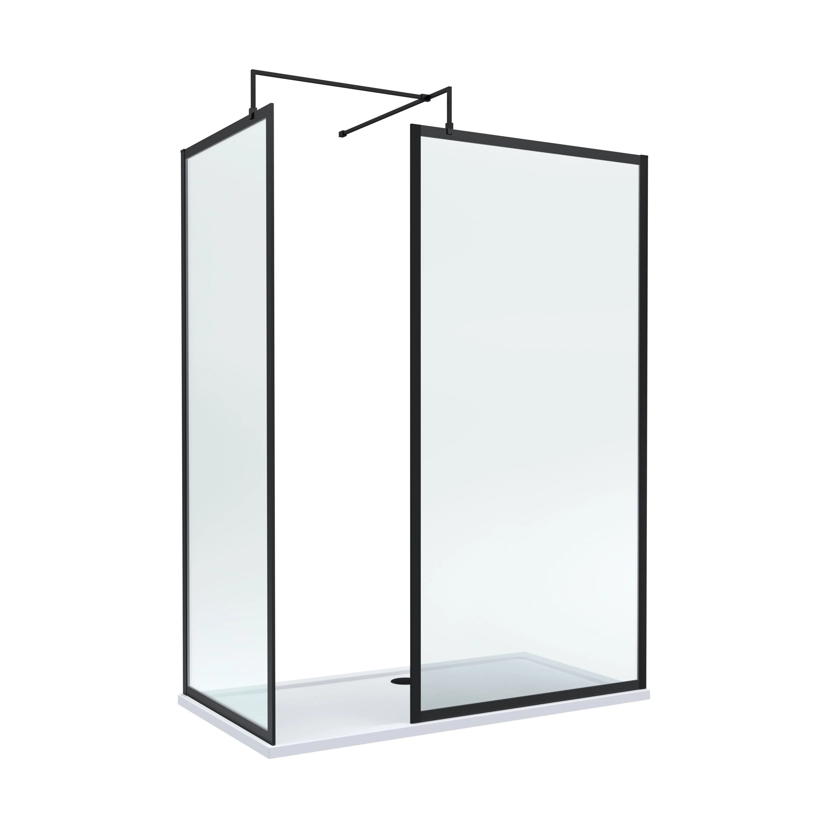Balterley Framed Walk-In Wetroom Bundle with Tray and Waste, 1600x700mm, Matt Black