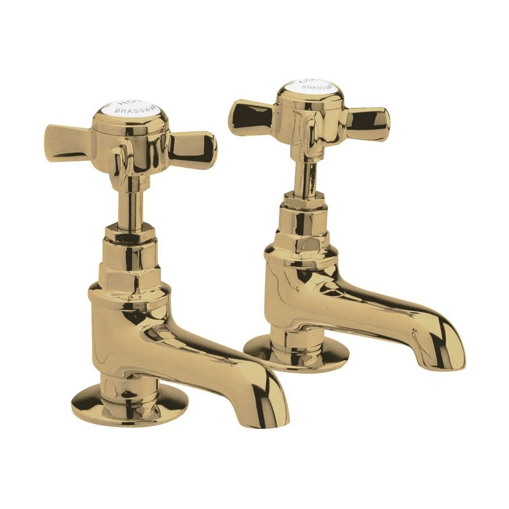 Balterley Hanchurch Basin Pillar Taps with Crosshead Handles - Chrome or Brushed Brass - Image 4