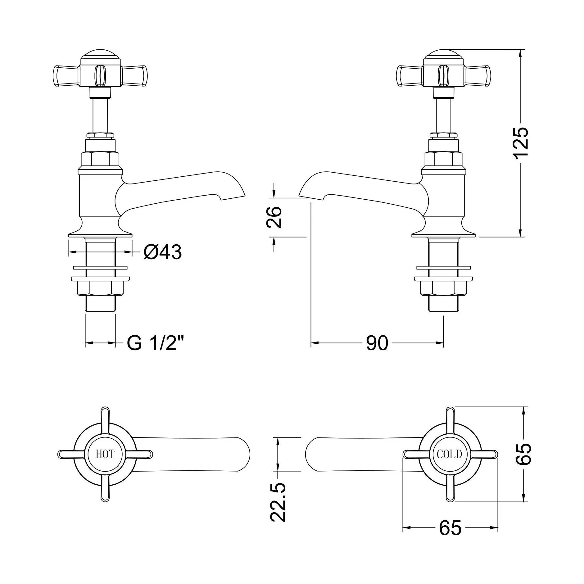 Balterley Hanchurch Basin Pillar Taps with Crosshead Handles - Chrome or Brushed Brass - Image 5