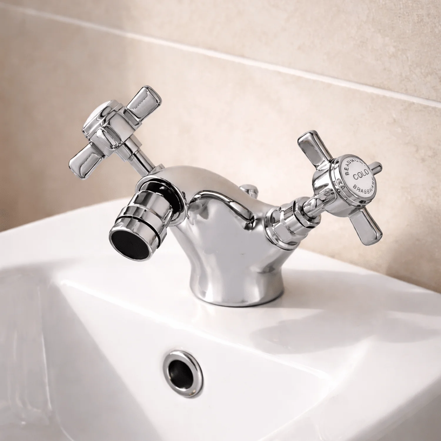 Balterley Hanchurch Traditional Bidet Tap with Crosshead Handles - Chrome or Brushed Brass