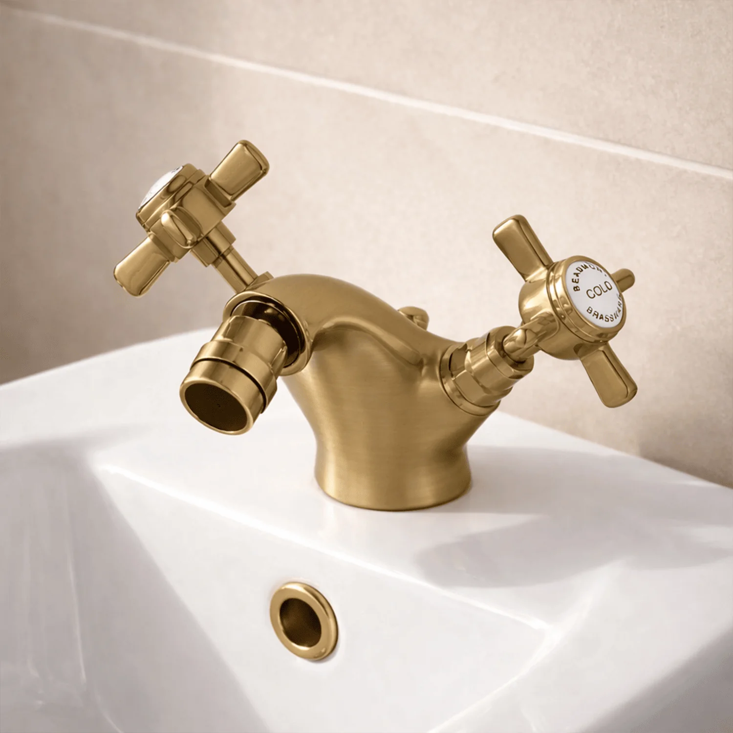 Balterley Hanchurch Traditional Bidet Tap with Crosshead Handles - Chrome or Brushed Brass - Image 2