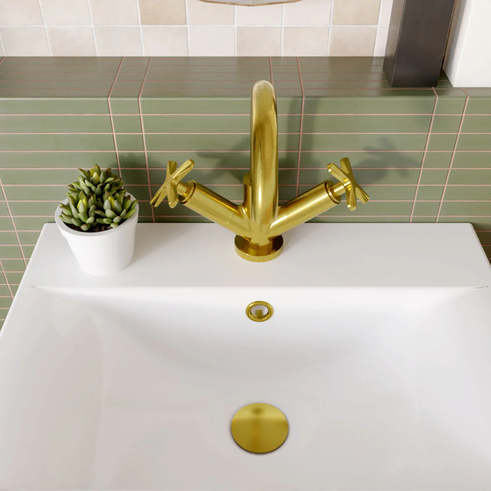 Levedale Mono Basin Mixer Tap with Crosshead Handles and Waste - Choice of Finish - Image 11