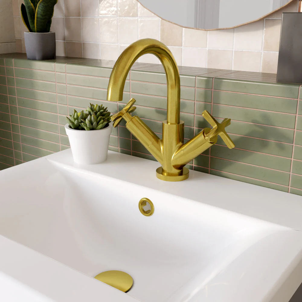 Levedale Mono Basin Mixer Tap with Crosshead Handles and Waste - Choice of Finish - Image 12