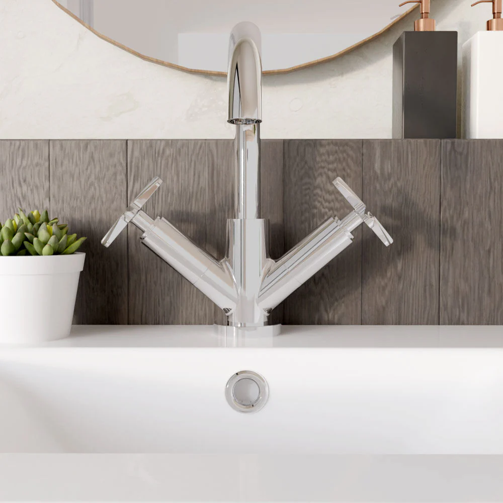 Levedale Mono Basin Mixer Tap with Crosshead Handles and Waste - Choice of Finish - Image 4