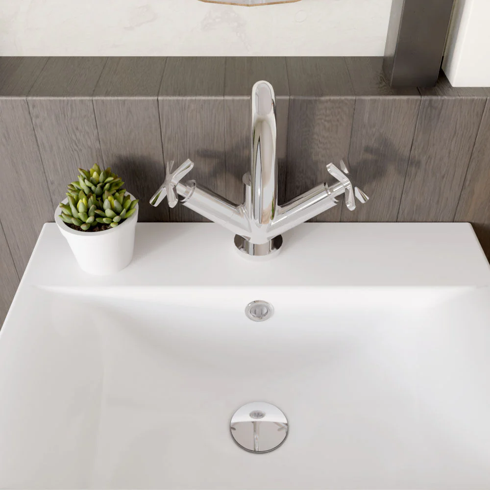 Levedale Mono Basin Mixer Tap with Crosshead Handles and Waste - Choice of Finish - Image 5