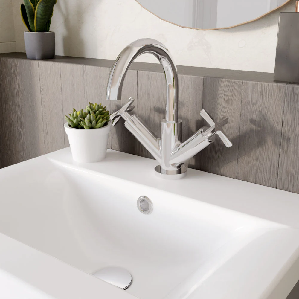 Levedale Mono Basin Mixer Tap with Crosshead Handles and Waste - Choice of Finish - Image 6