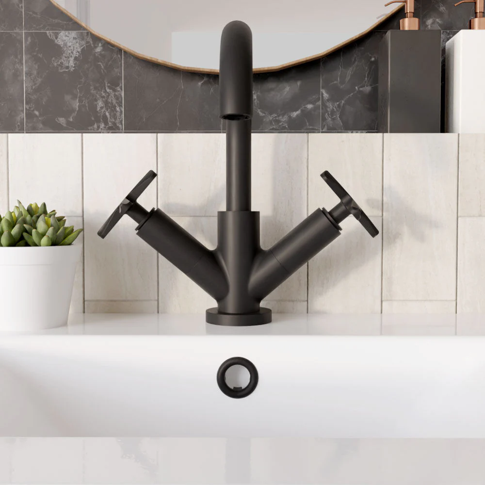 Levedale Mono Basin Mixer Tap with Crosshead Handles and Waste - Choice of Finish - Image 7