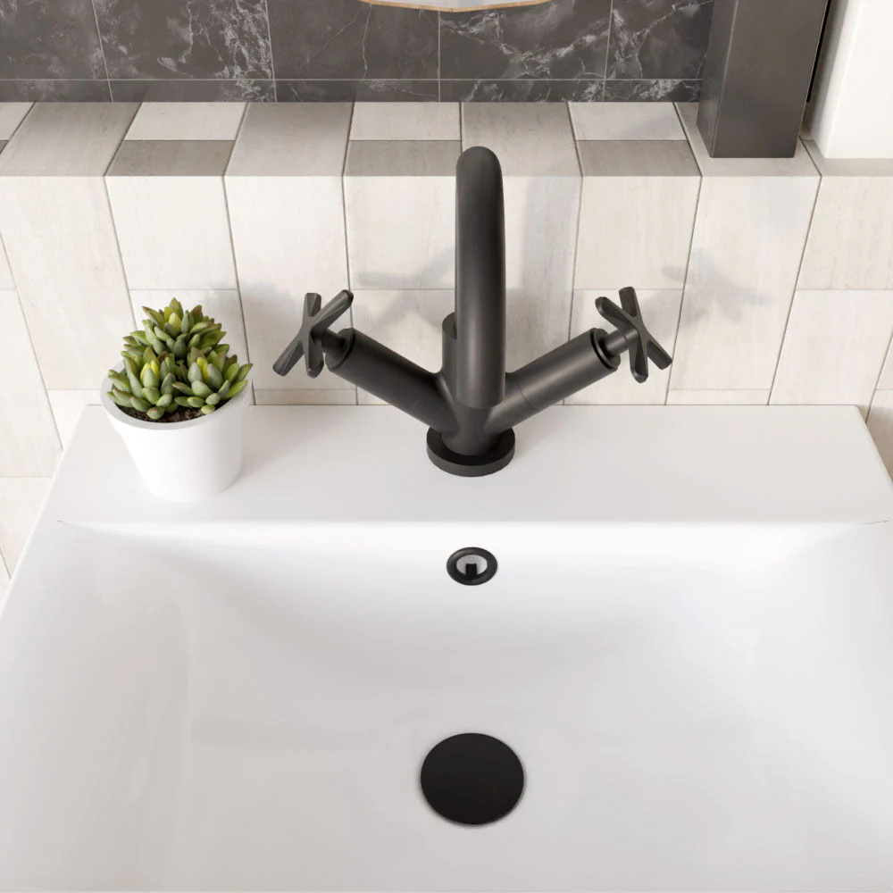 Levedale Mono Basin Mixer Tap with Crosshead Handles and Waste - Choice of Finish - Image 8