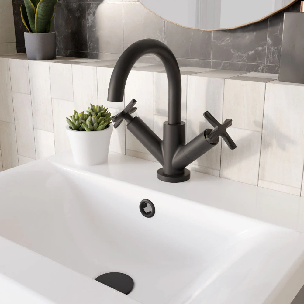 Levedale Mono Basin Mixer Tap with Crosshead Handles and Waste - Choice of Finish - Image 9