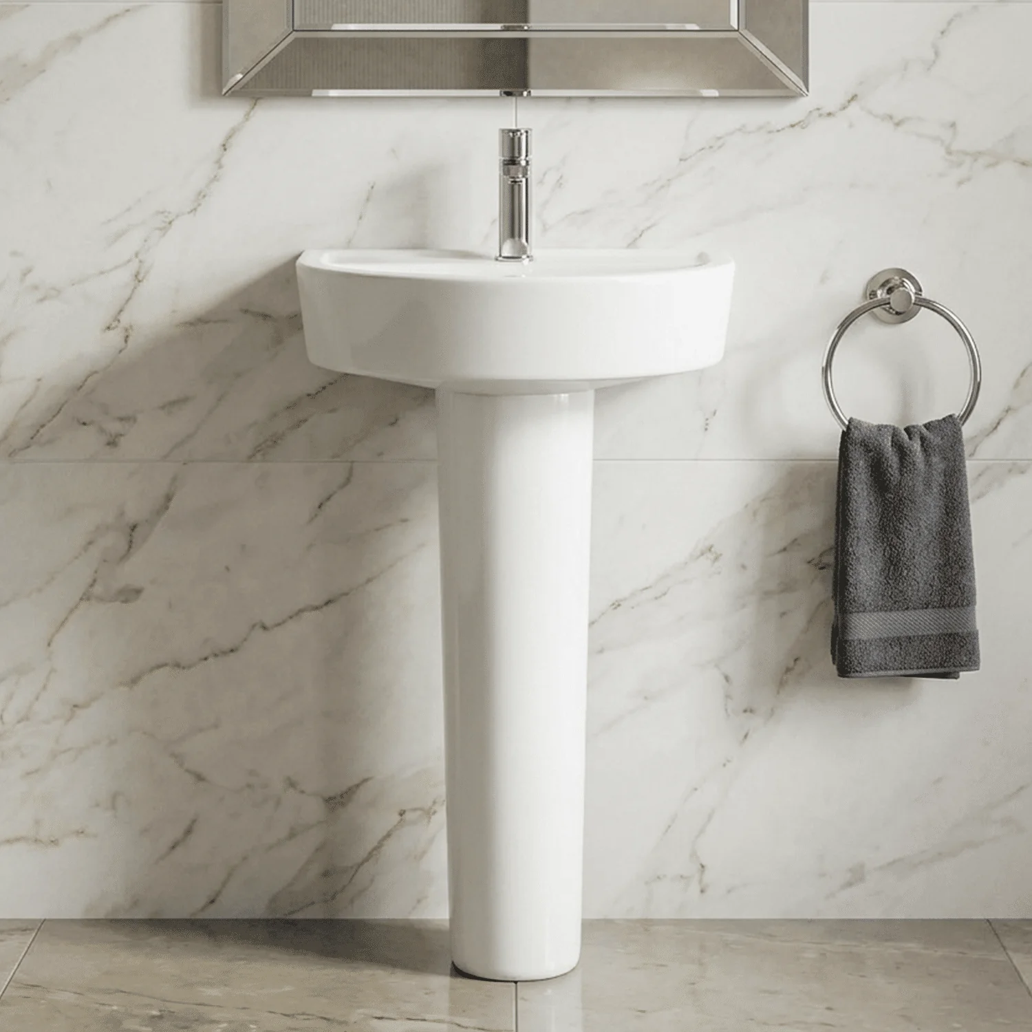 Balterley Hopwas Ceramic D Shape Basin & Full Pedestal - 420 or 520mm Basin