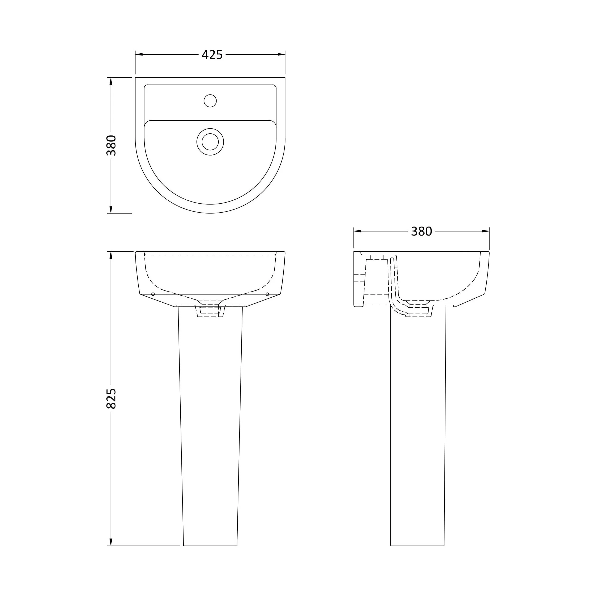 Balterley Hopwas Ceramic D Shape Basin & Full Pedestal - 420 or 520mm Basin - Image 10
