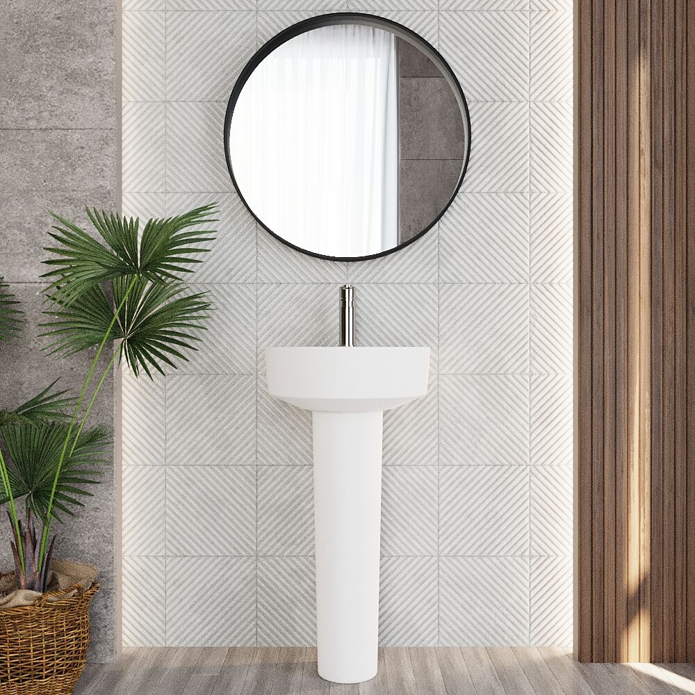 Balterley Hopwas Ceramic D Shape Basin & Full Pedestal - 420 or 520mm Basin - Image 2
