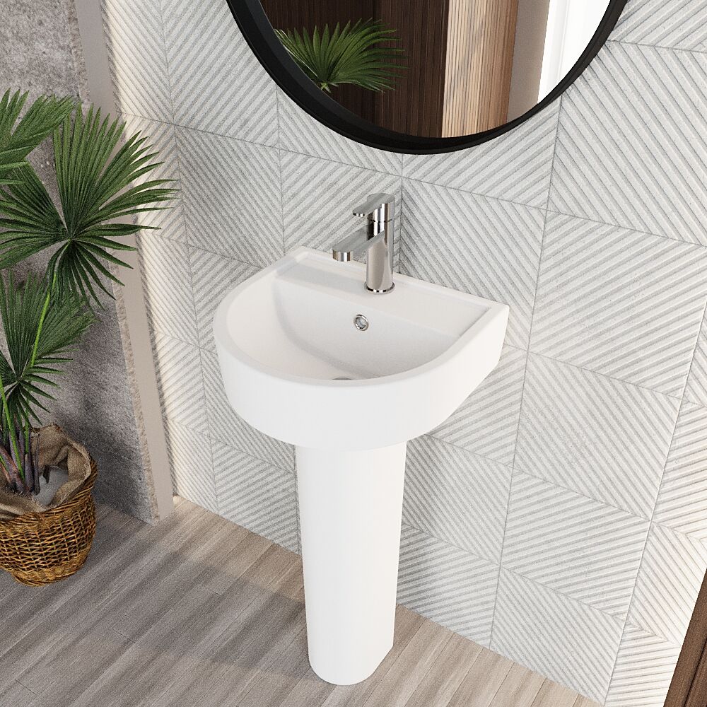 Balterley Hopwas Ceramic D Shape Basin & Full Pedestal - 420 or 520mm Basin - Image 4