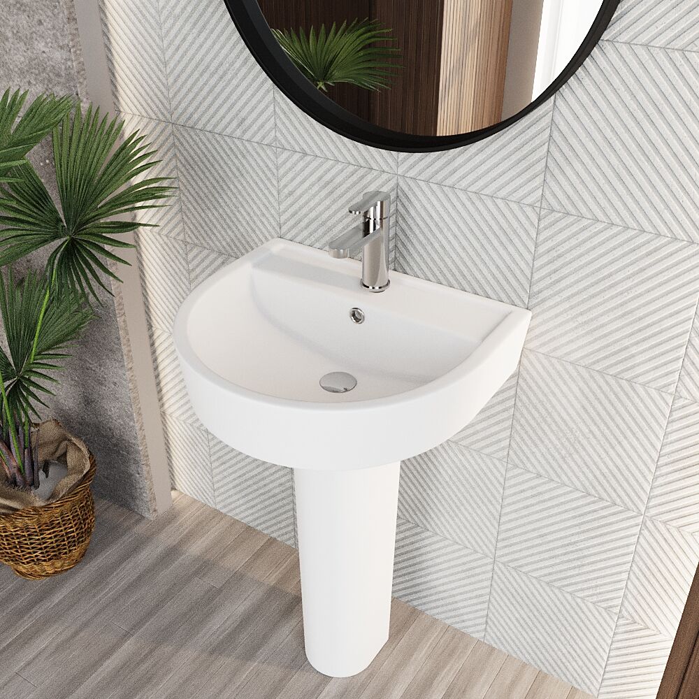 Balterley Hopwas Ceramic D Shape Basin & Full Pedestal - 420 or 520mm Basin - Image 5