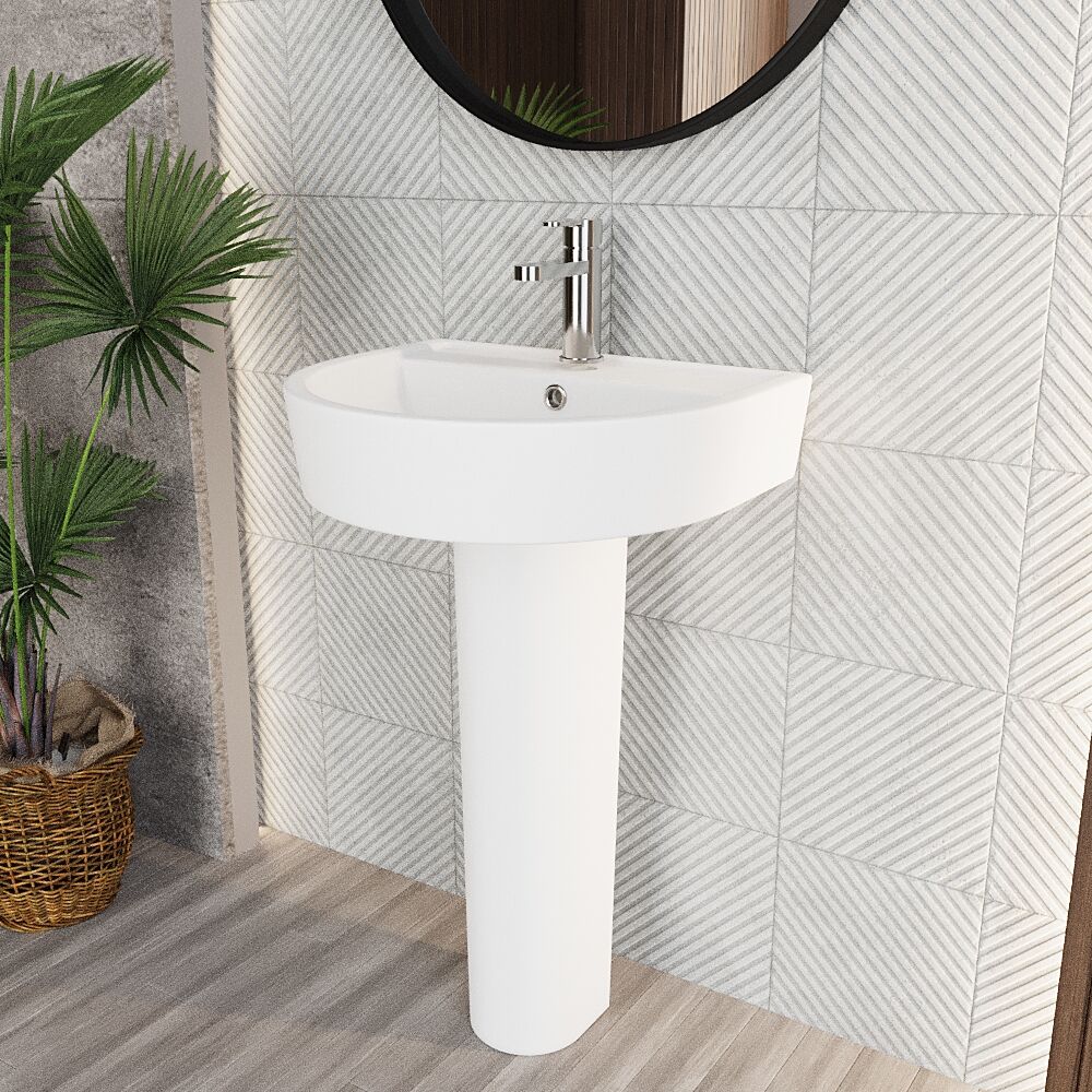 Balterley Hopwas Ceramic D Shape Basin & Full Pedestal - 420 or 520mm Basin - Image 7