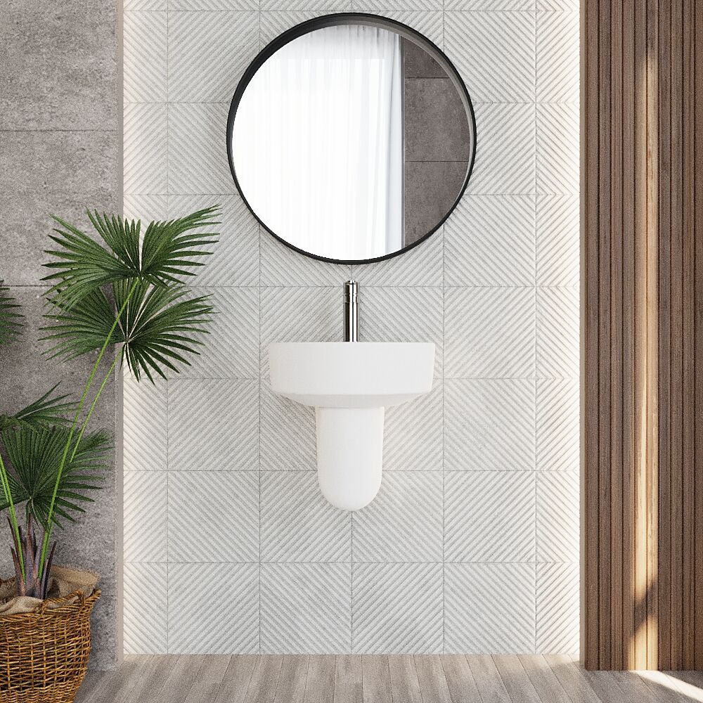 Hopwas Round D Shape Ceramic Basin and Semi Pedestal - 420 or 520mm Basin - Image 2
