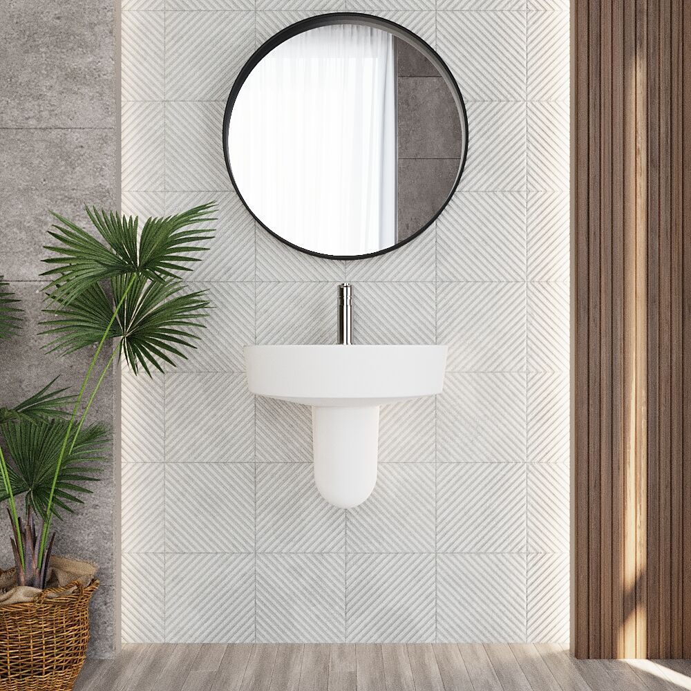 Hopwas Round D Shape Ceramic Basin and Semi Pedestal - 420 or 520mm Basin - Image 3