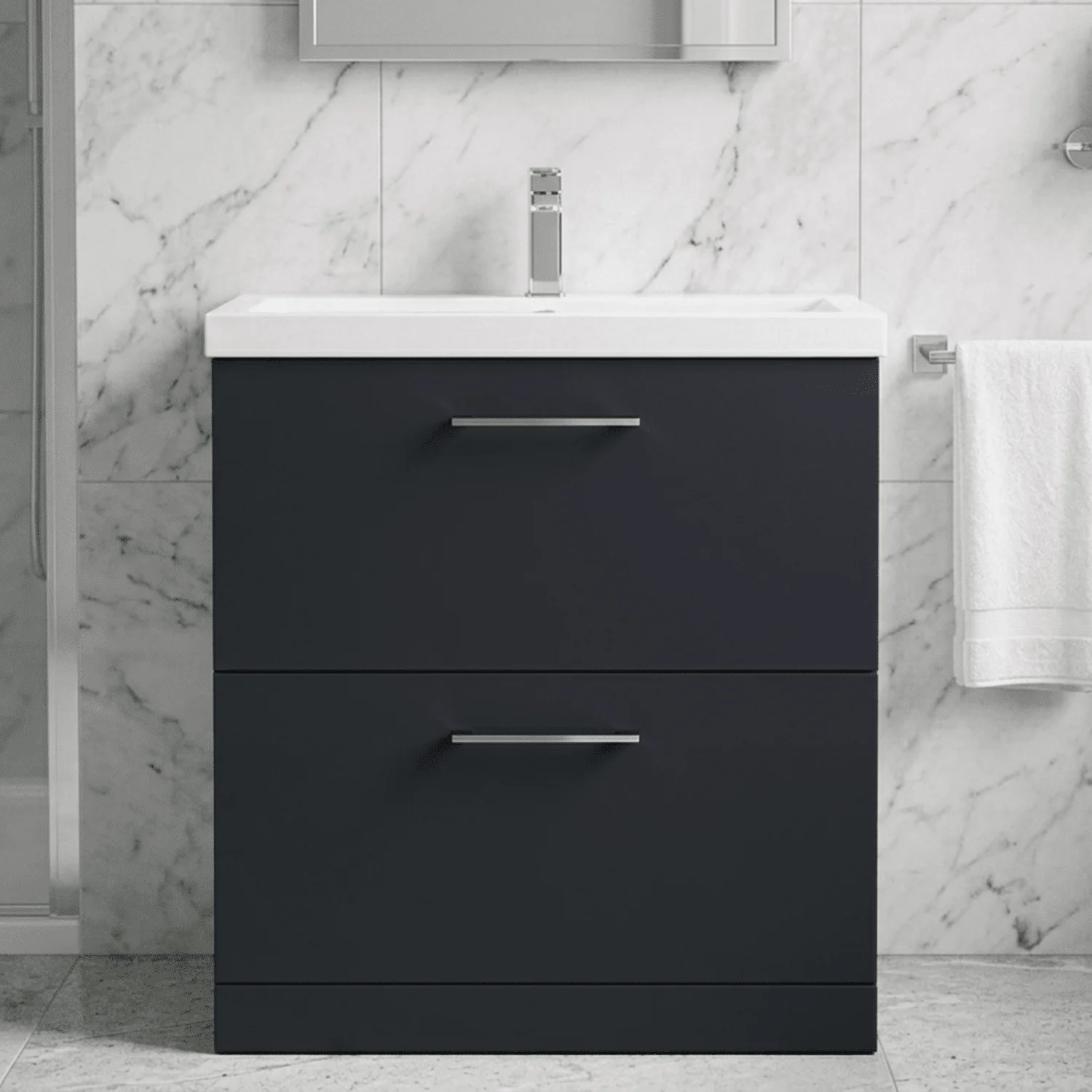 Balterley Modern Bathroom 2 Drawer Floor Standing Vanity Unit & Rectangular Mid-Edge Basin, Dark Grey, 800 mm