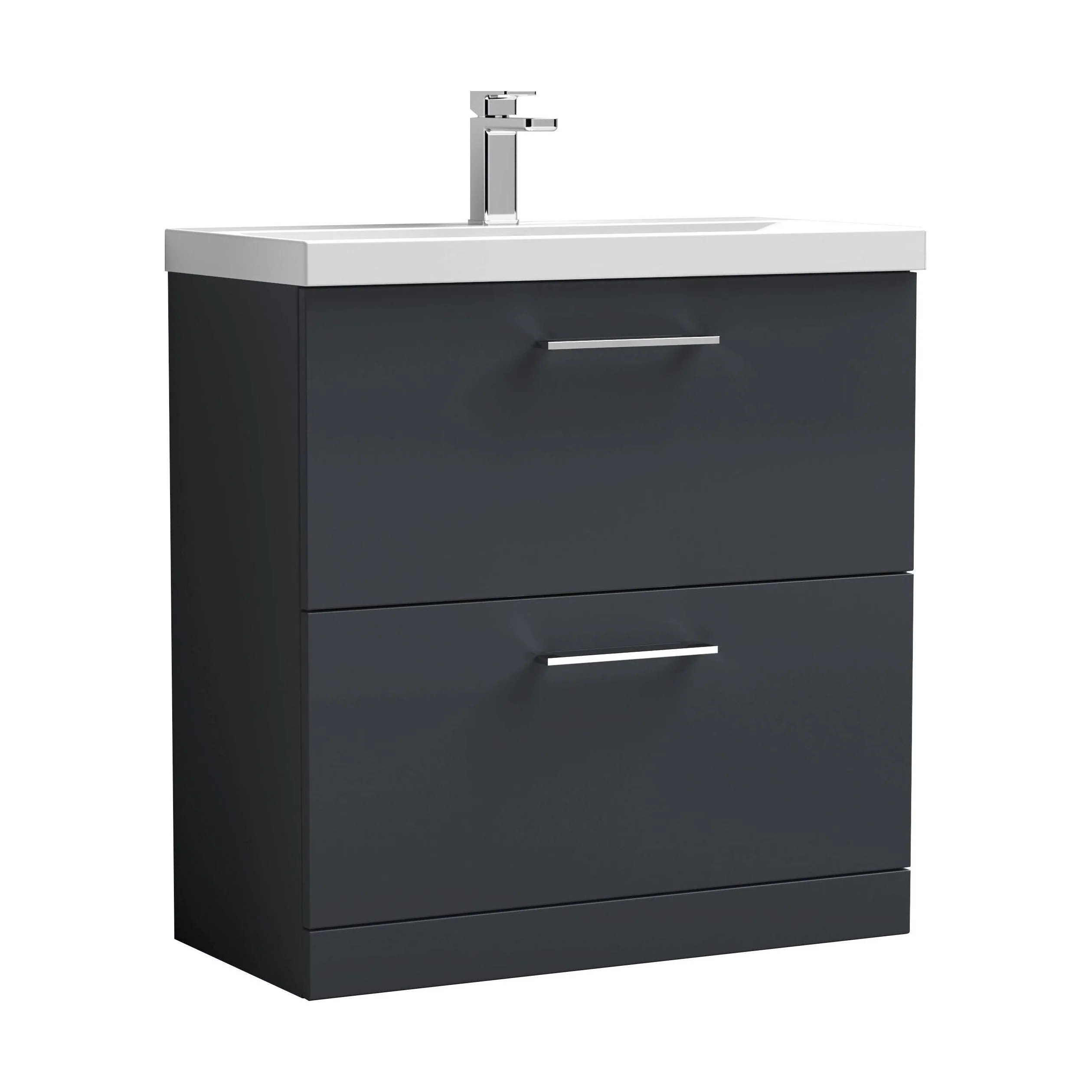 Balterley Modern Bathroom 2 Drawer Floor Standing Vanity Unit & Rectangular Mid-Edge Basin, Dark Grey, 800 mm - Image 5