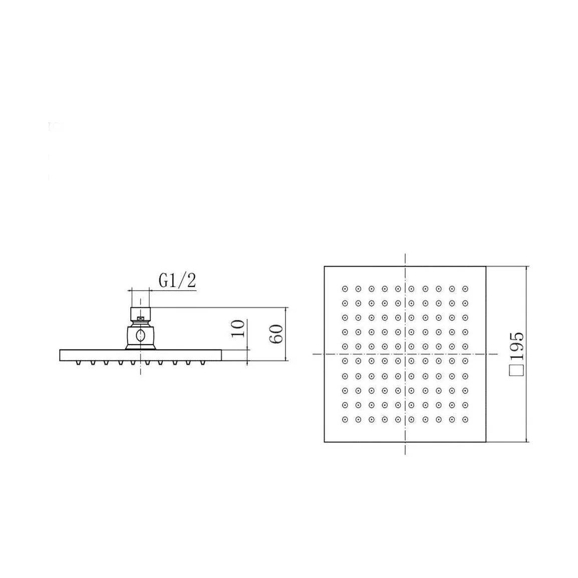 Balterley Modern Bathroom Fixed Square Shower Head ABS 1/2-inch BSP Inlet Connection, 200x200mm - Chrome Finish - Image 2
