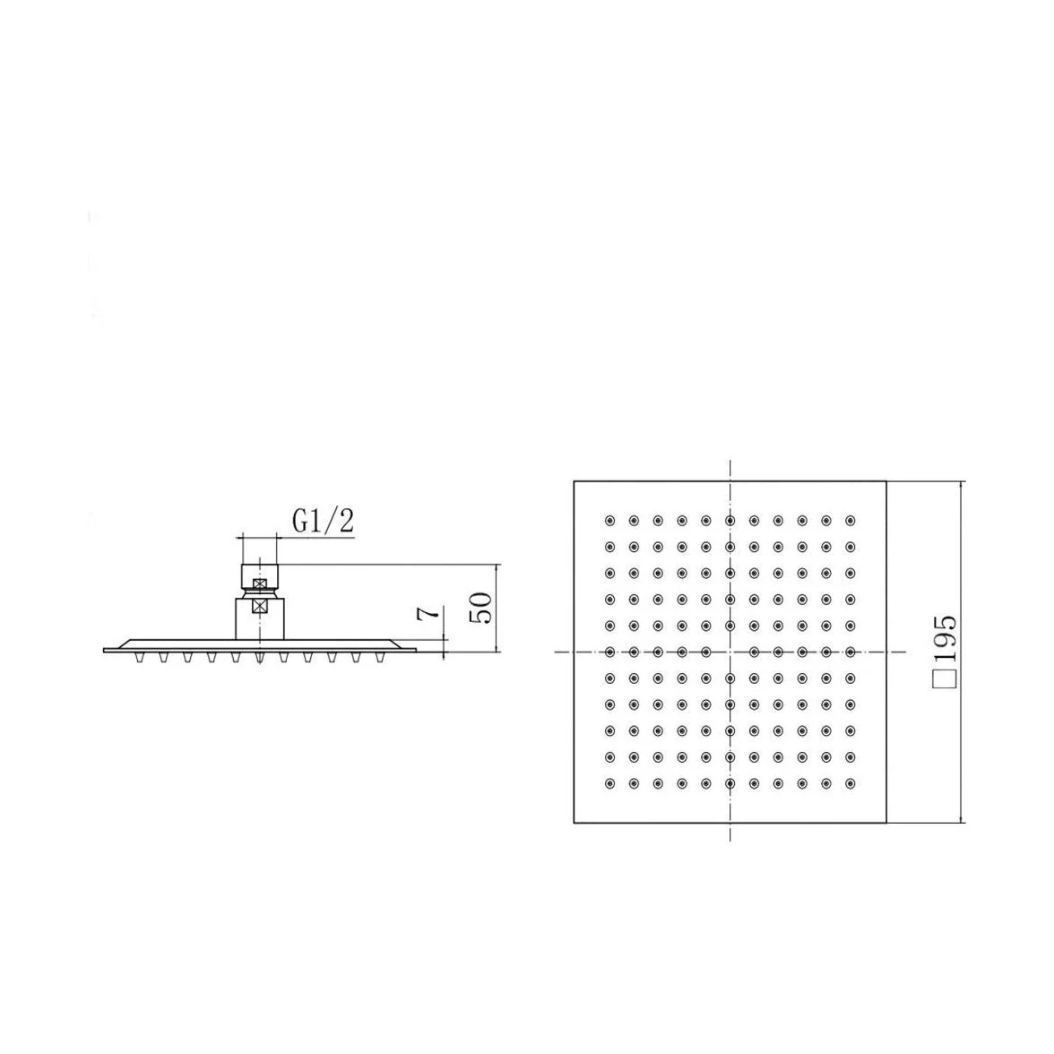 Balterley Modern Bathroom Square Ultra Thin Slimline Shower Head Stainless Steel, 200x200mm - Matt Black Finish - Image 2