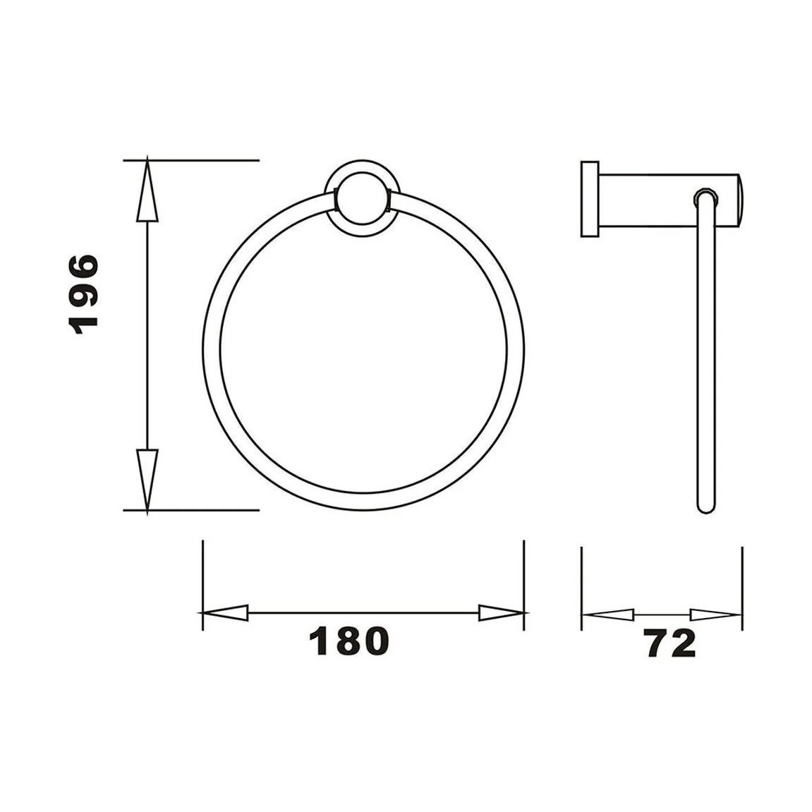 Balterley Modern Bathroom Wall Mounted Round Towel Ring Durable Brass Construction, 196x180mm - Chrome Finish - Image 2