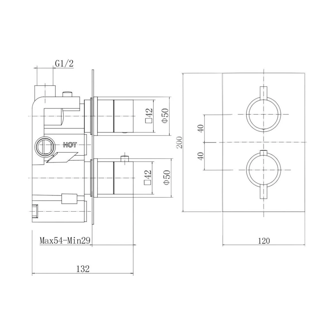 Balterley Modern Wall Mounted Concealed Thermostatic Twin Handle Shower Valve Durable Brass, 200x120mm - Matt Black Finish - Image 2