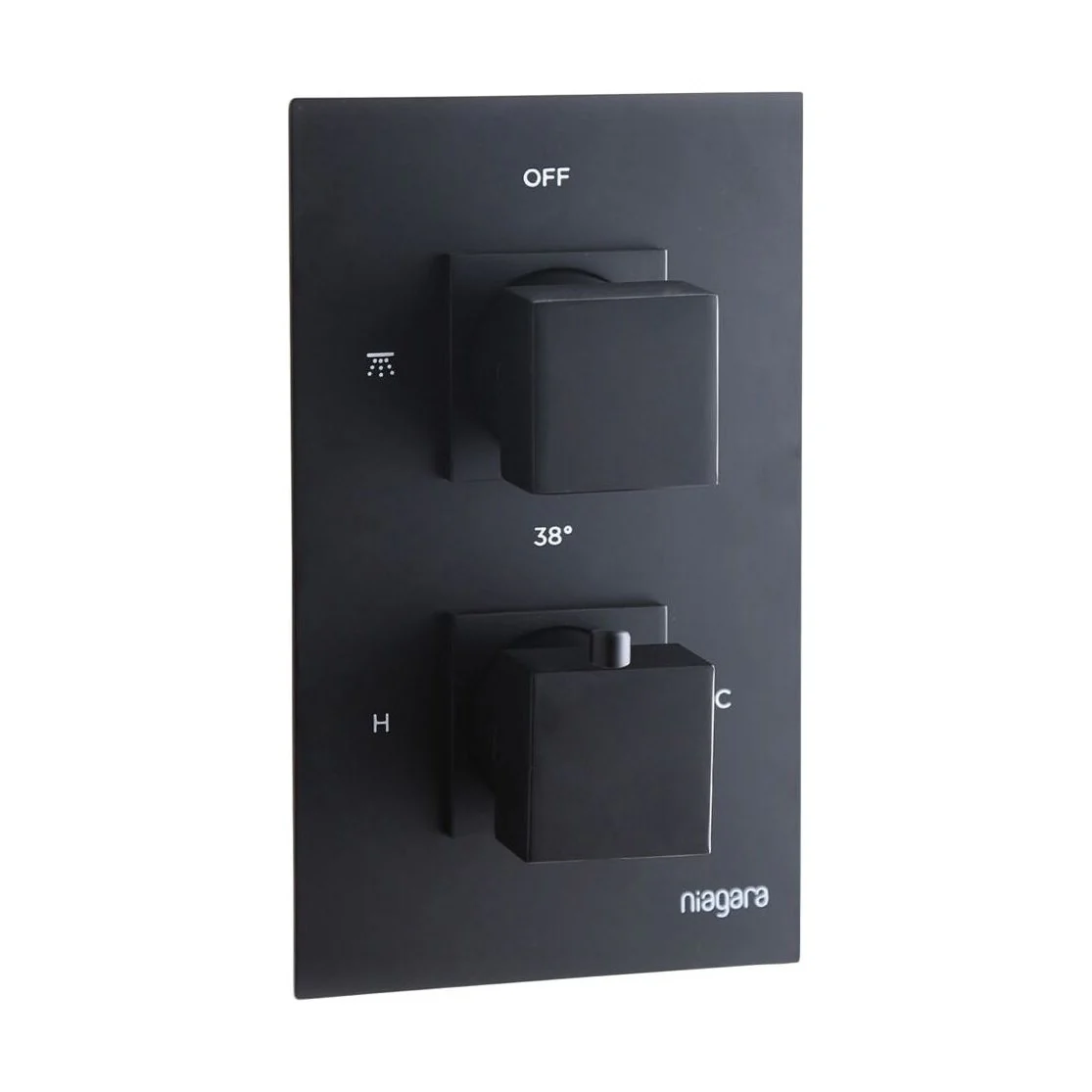 Balterley Modern Wall Mounted Concealed Twin Square Thermostatic Shower Valve Durable Brass, 200x120mm - Matt Black Finish