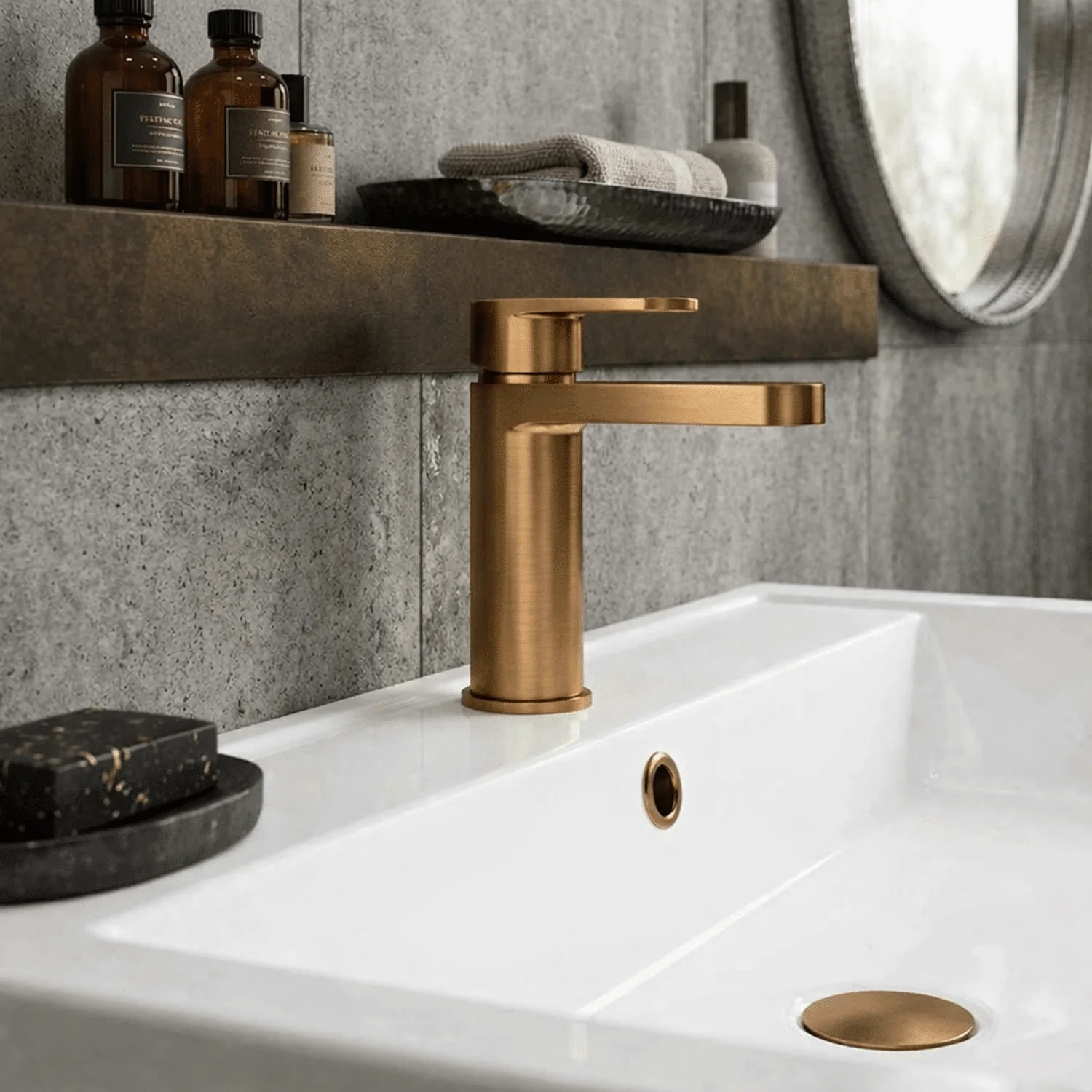Consall Round Mono Basin Mixer Tap with Push Button Waste - Choice of Finish