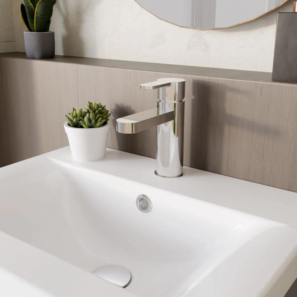 Consall Round Mono Basin Mixer Tap with Push Button Waste - Choice of Finish - Image 17