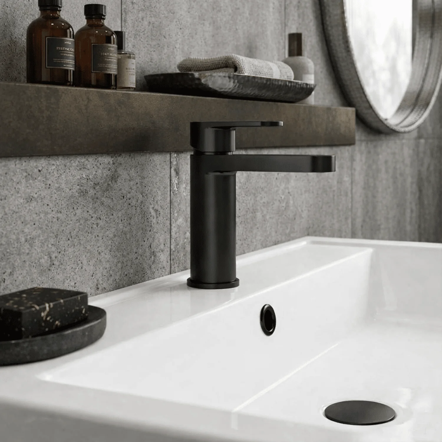 Consall Round Mono Basin Mixer Tap with Push Button Waste - Choice of Finish - Image 3