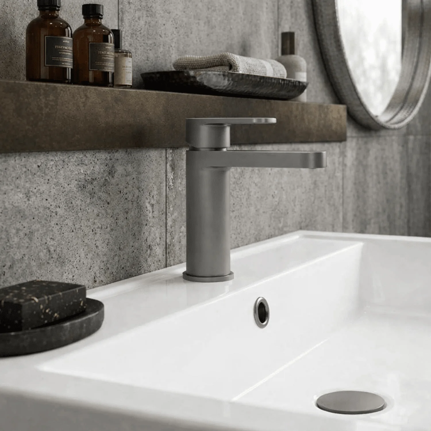 Consall Round Mono Basin Mixer Tap with Push Button Waste - Choice of Finish - Image 4