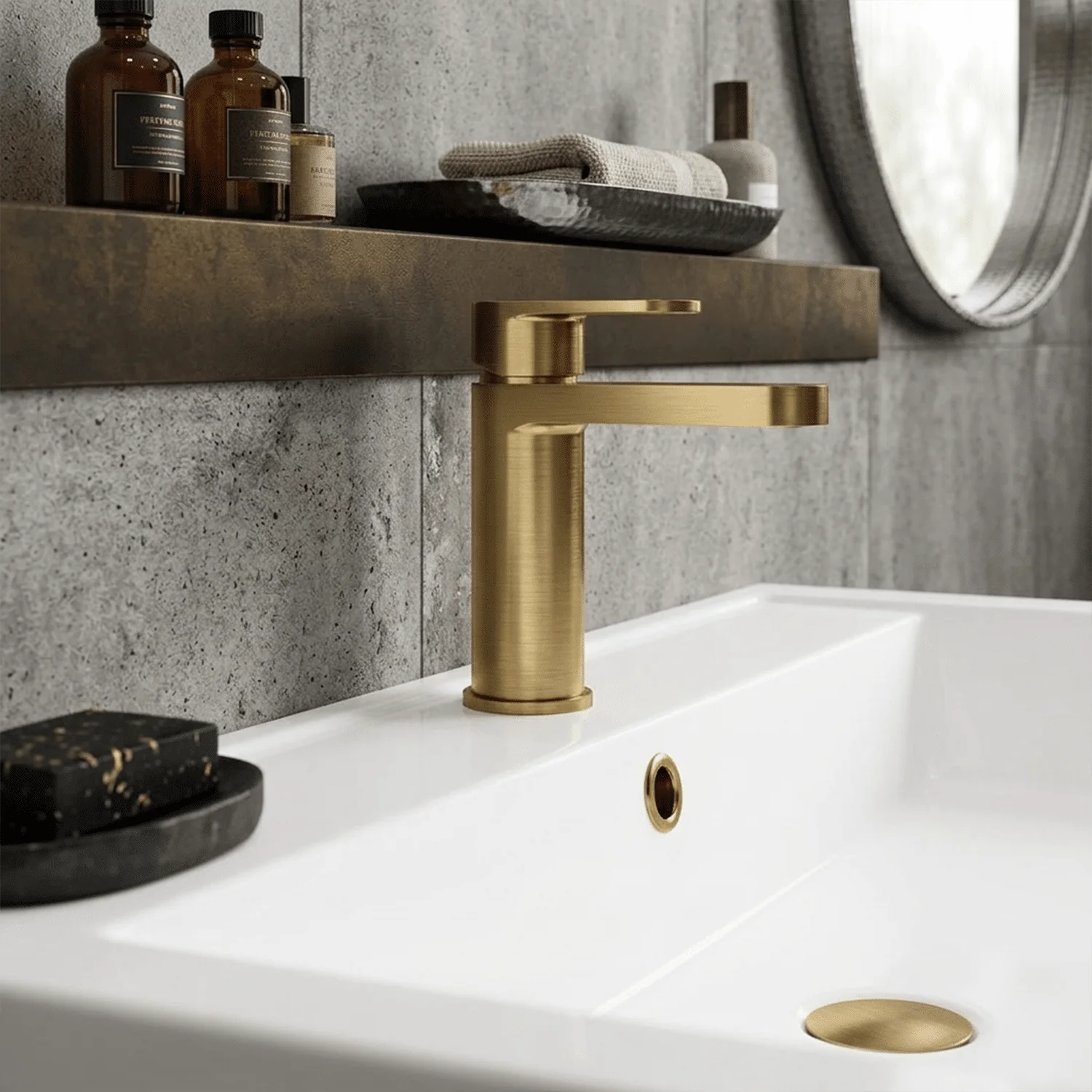 Consall Round Mono Basin Mixer Tap with Push Button Waste - Choice of Finish - Image 5