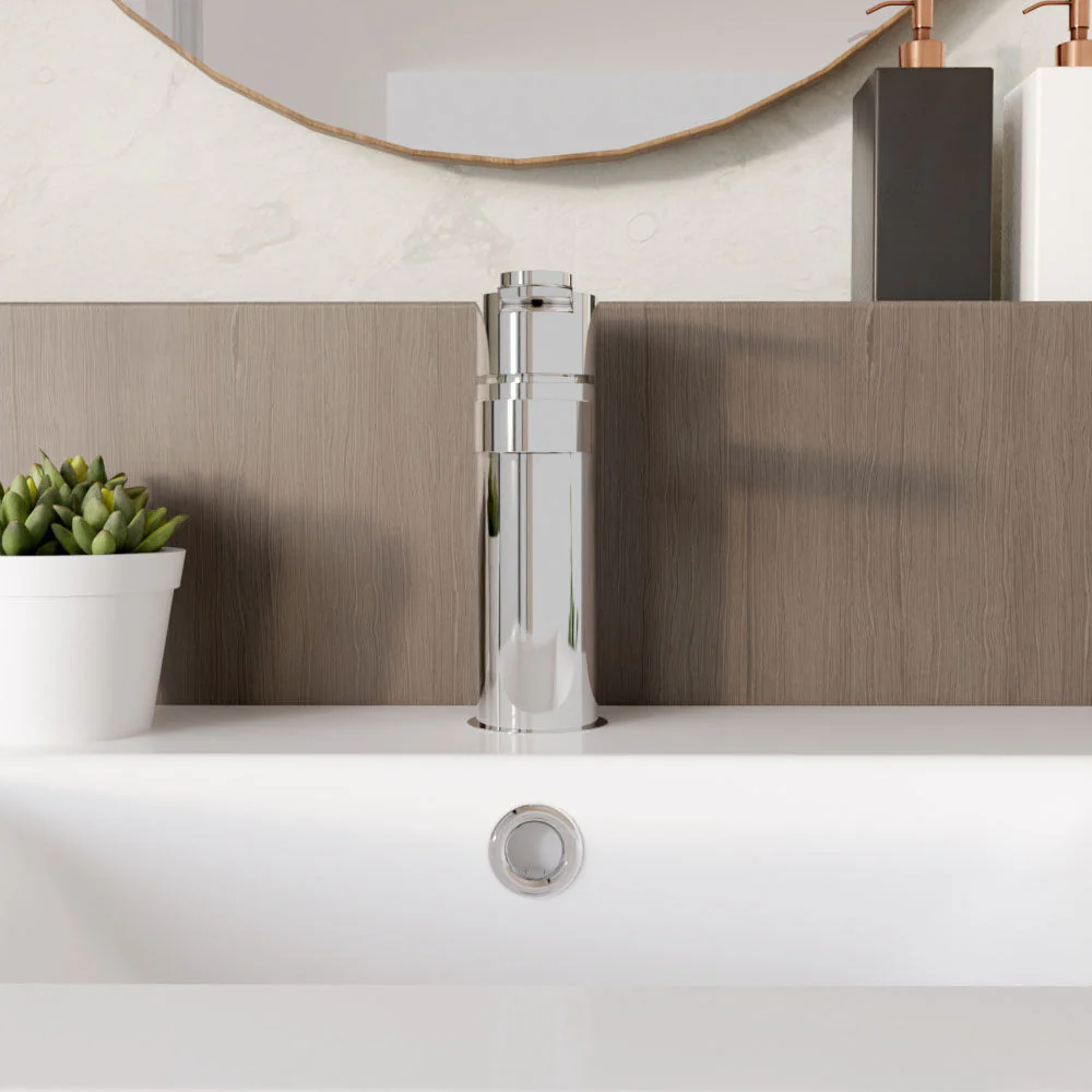 Consall Round Mono Basin Mixer Tap with Push Button Waste - Choice of Finish - Image 7