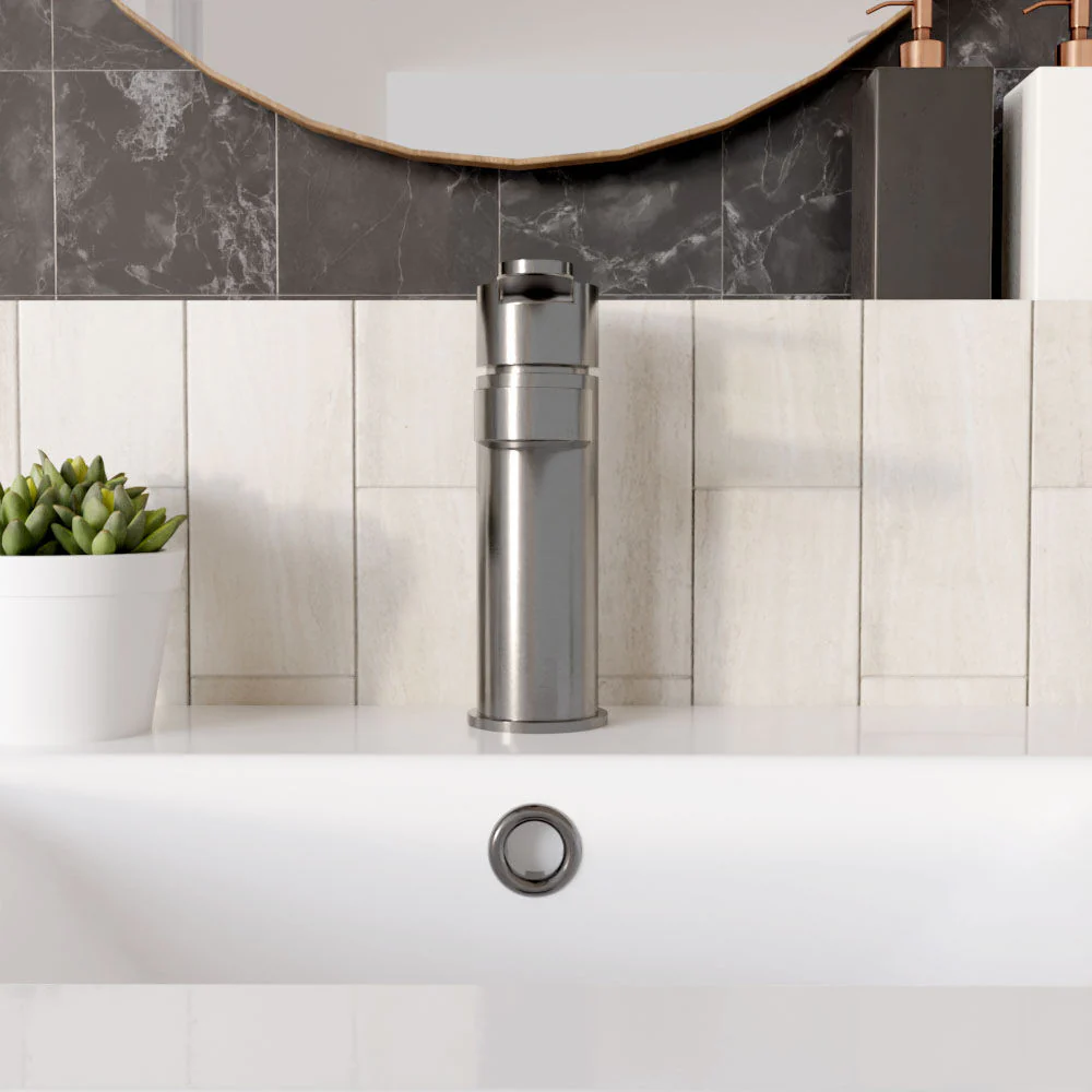 Consall Round Mono Basin Mixer Tap with Push Button Waste - Choice of Finish - Image 9