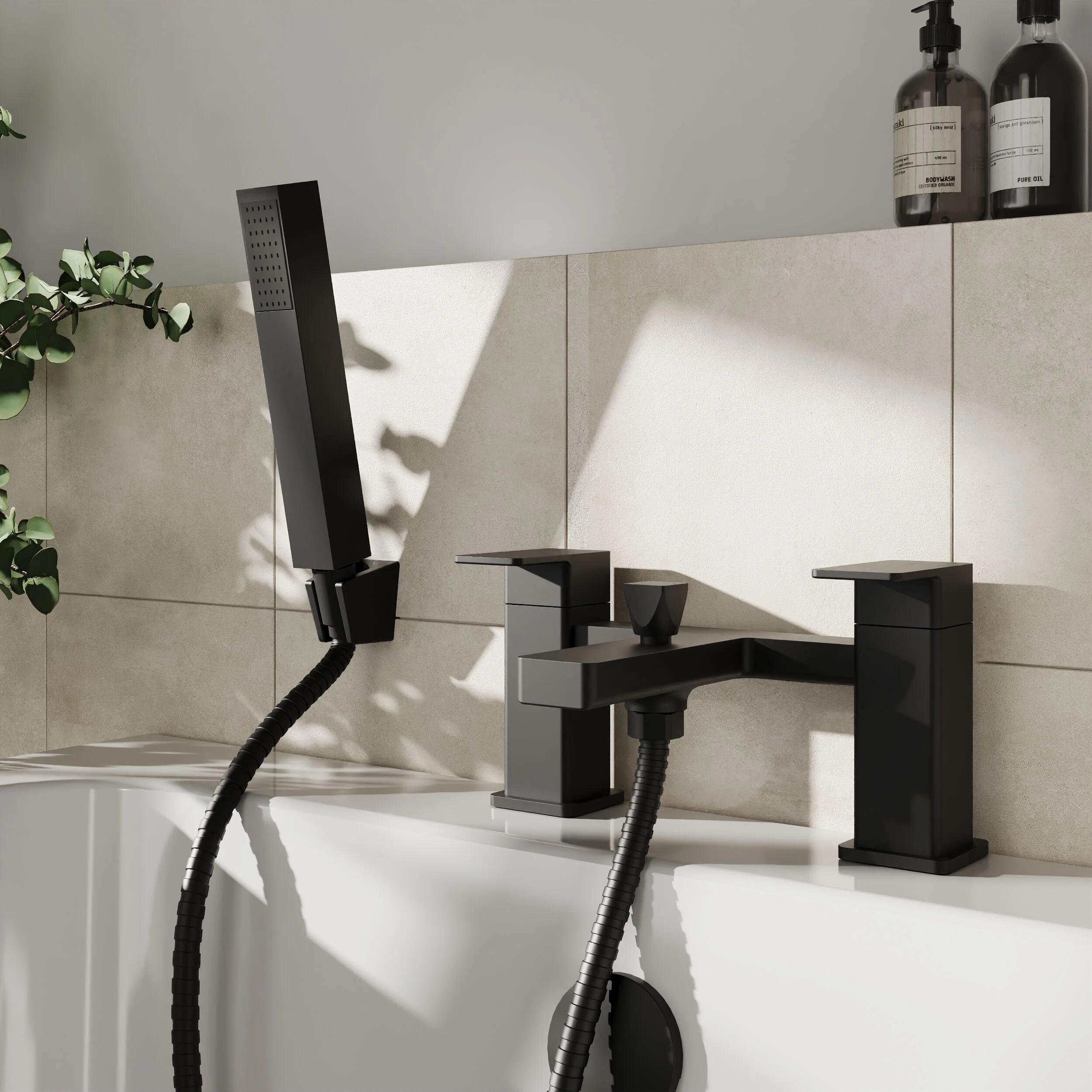Milldale Square Deck Mounted Dual Lever Bath Shower Mixer Tap with Kit - Choice of Finish - Image 5