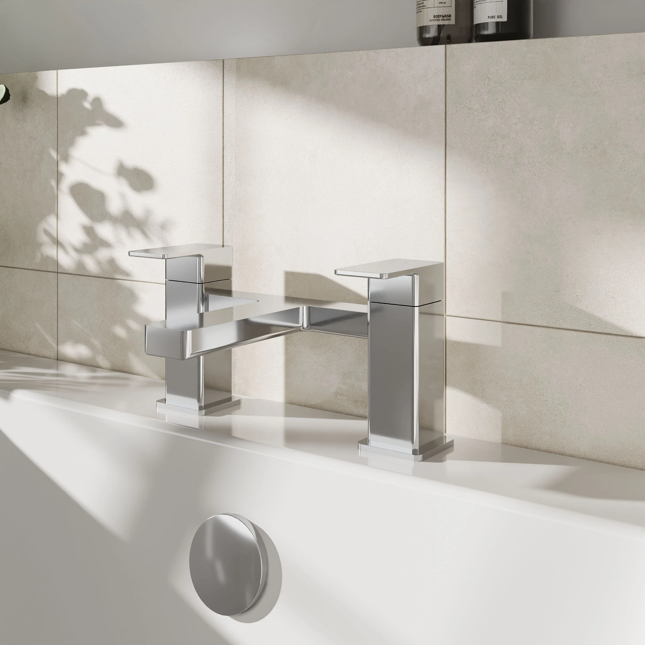 Milldale Square Dual Lever Deck Mounted Bath Filler Tap - Choice of Finish - Image 3