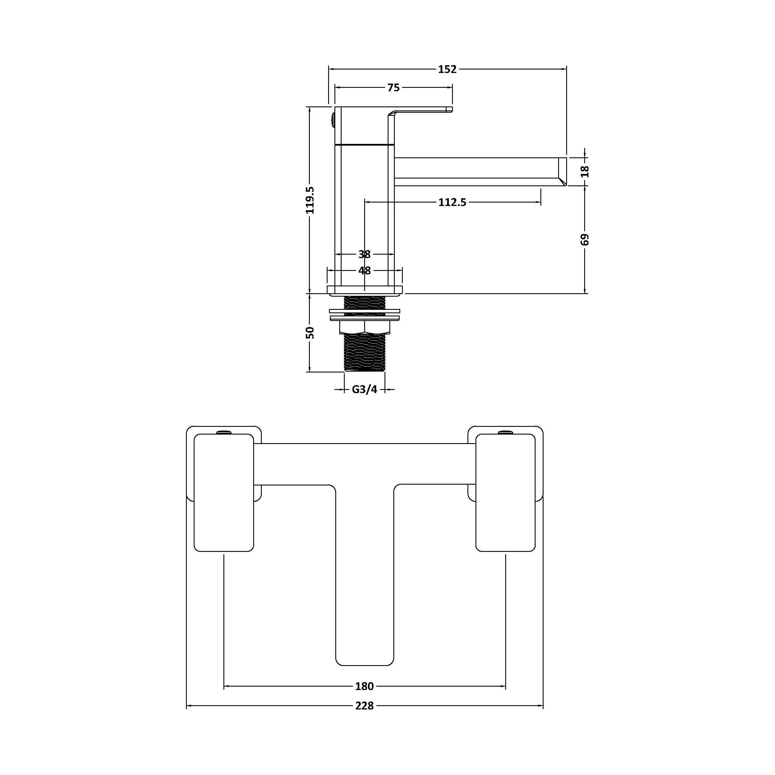 Milldale Square Dual Lever Deck Mounted Bath Filler Tap - Choice of Finish - Image 9