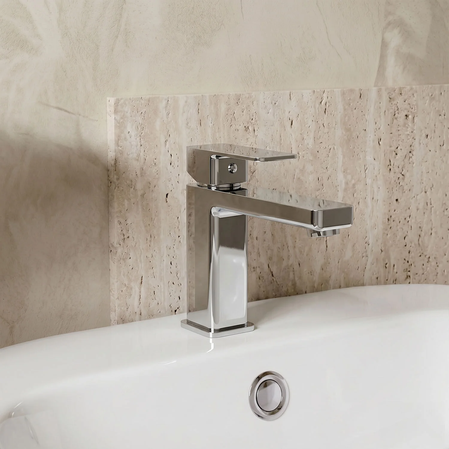 Milldale Contemporary Square Mono Basin Mixer Bathroom Sink Tap with Push Button Waste